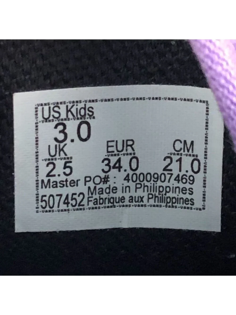 Vans Kids Size 3 Purple Glitter Closed Toe Lace-Up Skate Shoes Casual Sneakers